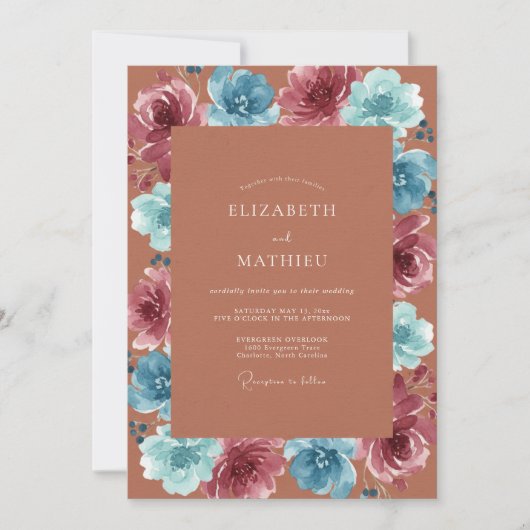 Invitation Mariage Terracotta Mauve Peint (Devant)