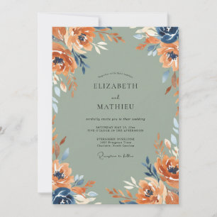 Invitation Mariage Terracotta Navy Bloom