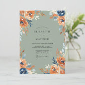 Invitation Mariage Terracotta Navy Bloom (Debout devant)