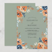 Invitation Mariage Terracotta Navy Bloom (Devant / Derrière)