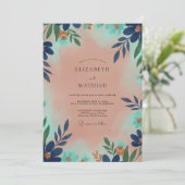Invitation Mariage Terracotta Navy Feuillu (Debout devant)