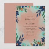 Invitation Mariage Terracotta Navy Feuillu (Devant / Derrière)
