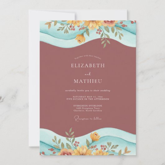 Invitation Mariage Terracotta Ocbre Feuillu (Devant)