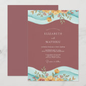 Invitation Mariage Terracotta Ocbre Feuillu (Devant / Derrière)