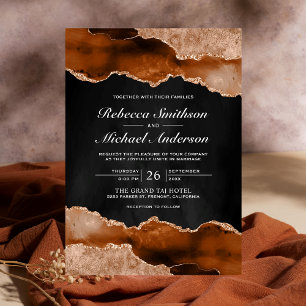Invitation Mariage Terracotta Orange Brûlé Agate Marbre Noir