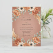 Invitation Mariage Terracotta Pampas Feuillu (Debout devant)