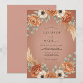 Invitation Mariage Terracotta Pampas Feuillu (Devant / Derrière)