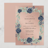 Invitation Mariage Terracotta Rose Cobalt (Devant / Derrière)