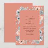 Invitation Mariage Terracotta Silver Petal (Devant / Derrière)