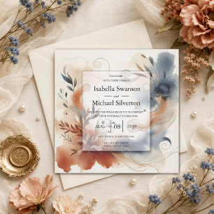 Invitation Mariage Terracotta Twilight et Fleurs de Nuit