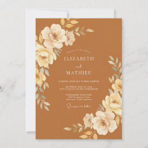 Invitation Mariage Terre Cuite Crème Fleurie