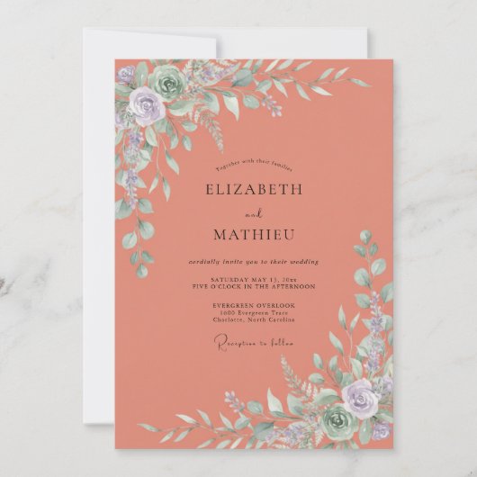 Invitation Mariage Terre Cuite Feuille Atténuée (Devant)