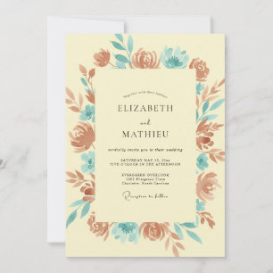 Invitation Mariage Terre Cuite Fleur Cyan