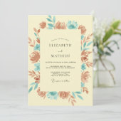 Invitation Mariage Terre Cuite Fleur Cyan (Debout devant)