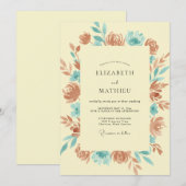 Invitation Mariage Terre Cuite Fleur Cyan (Devant / Derrière)