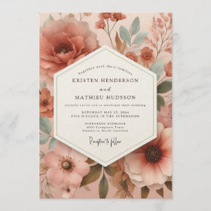 Invitation Mariage Terre Cuite Fleur Pâle