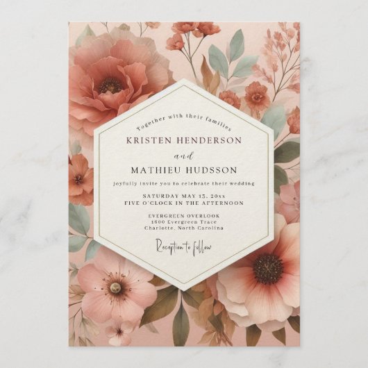 Invitation Mariage Terre Cuite Fleur Pâle (Devant)