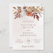 Invitation Mariage Terre Cuite Fleurs Bohème Automne (Devant)