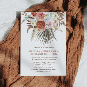 Invitation Mariage Terre Cuite Floral Bohème Herbe de Pampas