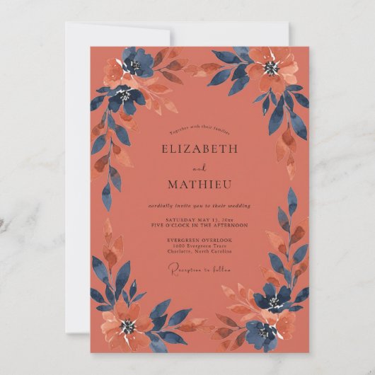 Invitation Mariage Terre Cuite Indigo Leaf (Devant)