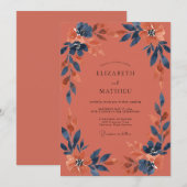 Invitation Mariage Terre Cuite Indigo Leaf (Devant / Derrière)