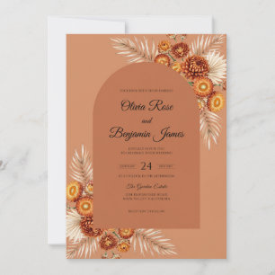 Invitation Mariage Terre Cuite Pampa Palmier Eucalyptus Sec