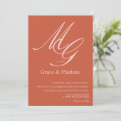 Invitation Mariage Terre Cuite Rose Pâle Monogrammé (Debout devant)