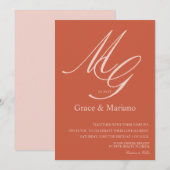 Invitation Mariage Terre Cuite Rose Pâle Monogrammé (Devant / Derrière)