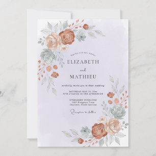 Invitation Mariage Terre Cuite Rouille Ranunculus Gris Eucaly