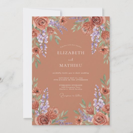 Invitation Mariage Terre Cuite Rustique en Fleur (Devant)
