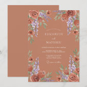 Invitation Mariage Terre Cuite Rustique en Fleur (Devant / Derrière)