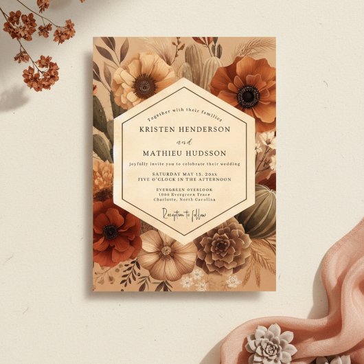 Invitation Mariage Terre de Sienne Floraison