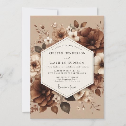 Invitation Mariage Terre Sépia Floraison (Devant)