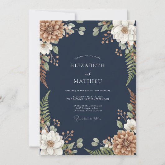 Invitation Mariage Terreux Bleu Nuit (Devant)