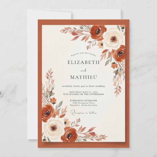 Invitation Mariage Terreux Botanique Orange Brûlé (Devant)