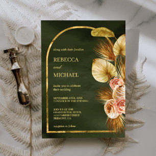 Invitation Mariage Terreux Floral Arch Palmier Séché Sage Ver