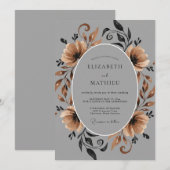 Invitation Mariage Terreux Gris Fleur (Devant / Derrière)