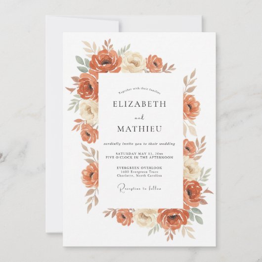 Invitation Mariage Terreux Rustique Orange Brûlé (Devant)