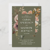 Invitation Mariage Terreux Vert Olive | Code QR Floral Boho (Devant)