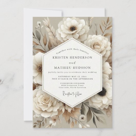 Invitation Mariage Terroir Beige Pampas (Devant)