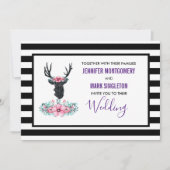 Invitation Mariage Tête de Cerf Noir avec Fleurs Roses (Devant)