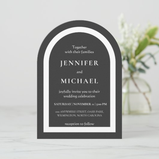 Invitation Mariage texte noir blanc gris (Debout devant)