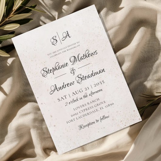 Invitation Mariage Texturé Ivoire Monogramme