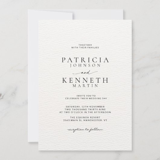 Invitation Mariage texturé moderne chic noir et blanc (Devant)