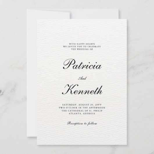 Invitation Mariage texturé moderne chic noir et blanc (Devant)