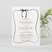 Invitation Mariage texturé noir & blanc Ligne Art Bow (Debout devant)