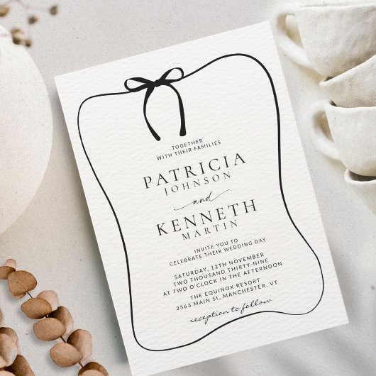 Invitation Mariage texturé noir & blanc Ligne Art Bow
