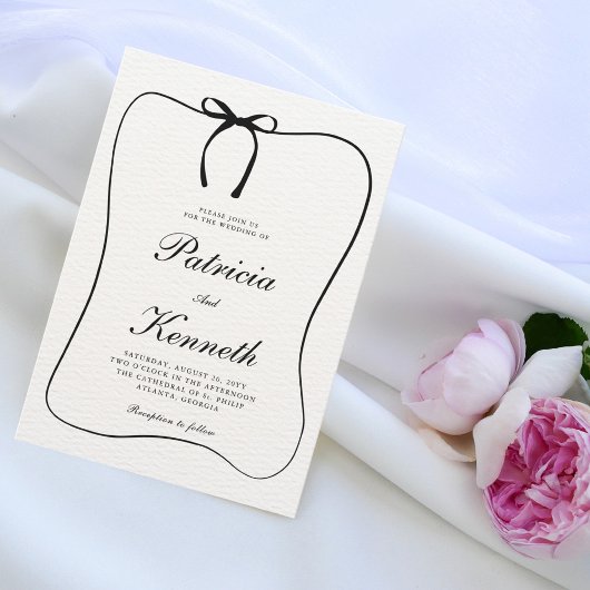 Invitation Mariage texturé noir & blanc Ligne Art Bow