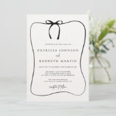 Invitation Mariage texturé noir & blanc Ligne Art Bow (Debout devant)