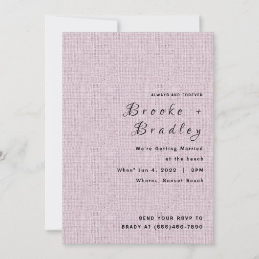 Invitation Mariage Texturé Rose (Devant)